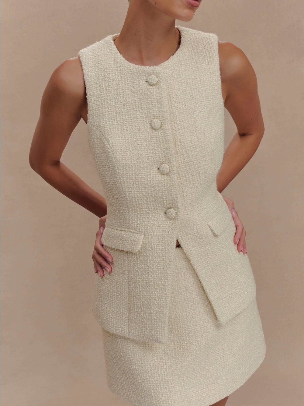 Meshki Camilla Boucle Sleeveless Vest - Ivory $105 Retail